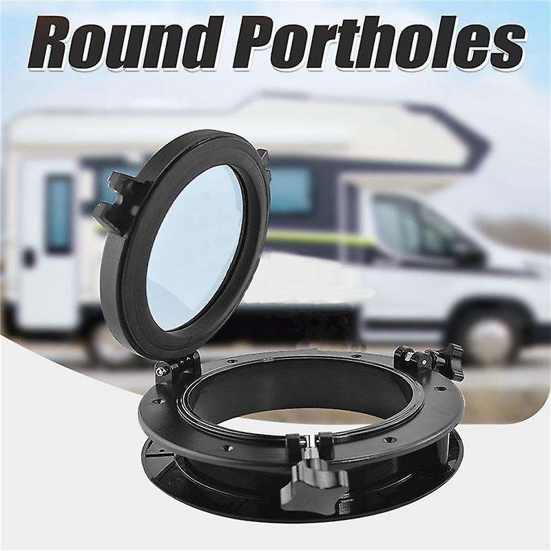 Black Round Portholes Plastic Hatches Port Lights Opening Window 8 Inch 21cm(21.5cm) Marine Boat Rv