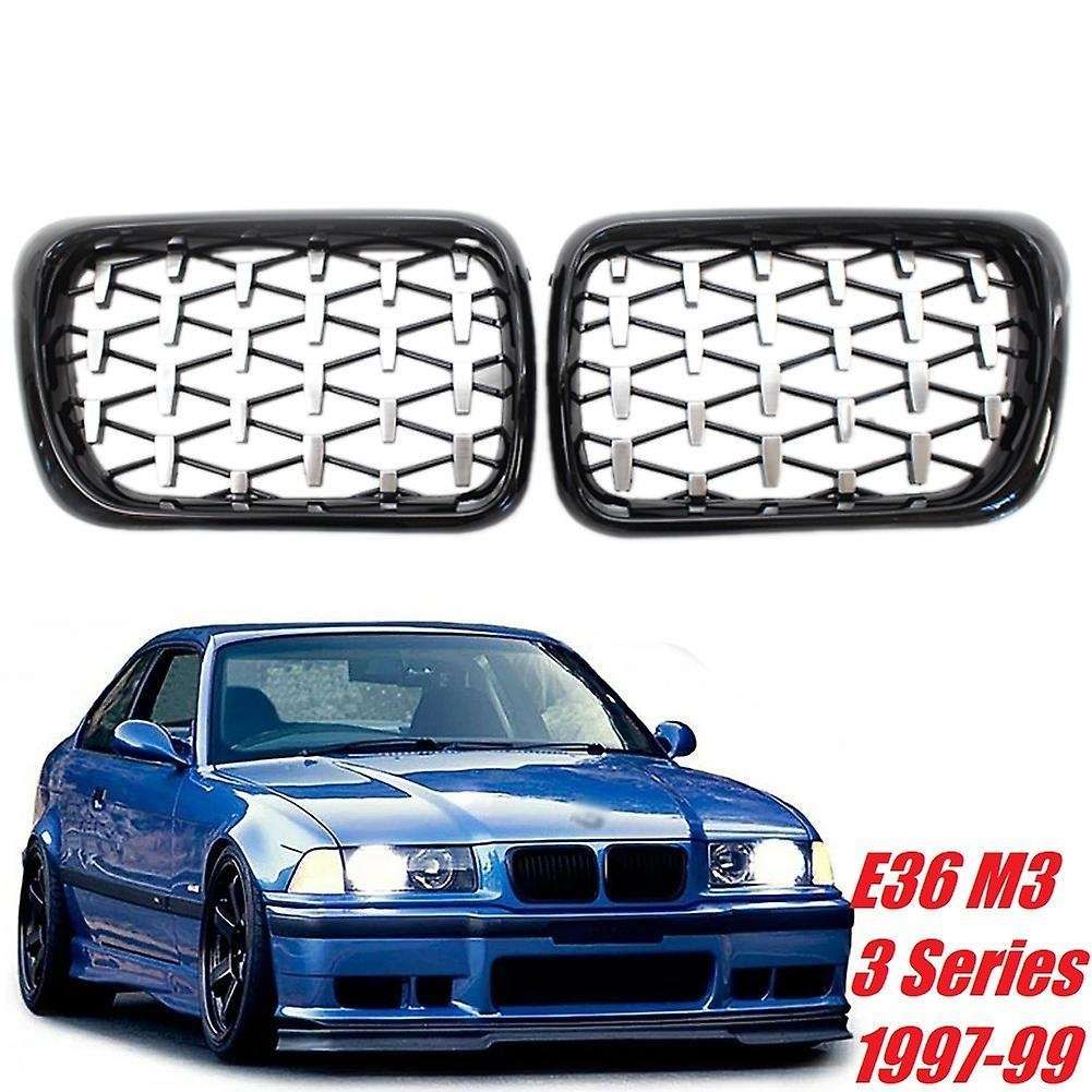 Black+Chrome Car Front Bumper Diamond Grille Kidney Grill for - E36 3 Series M3 1997-1999 5113819515