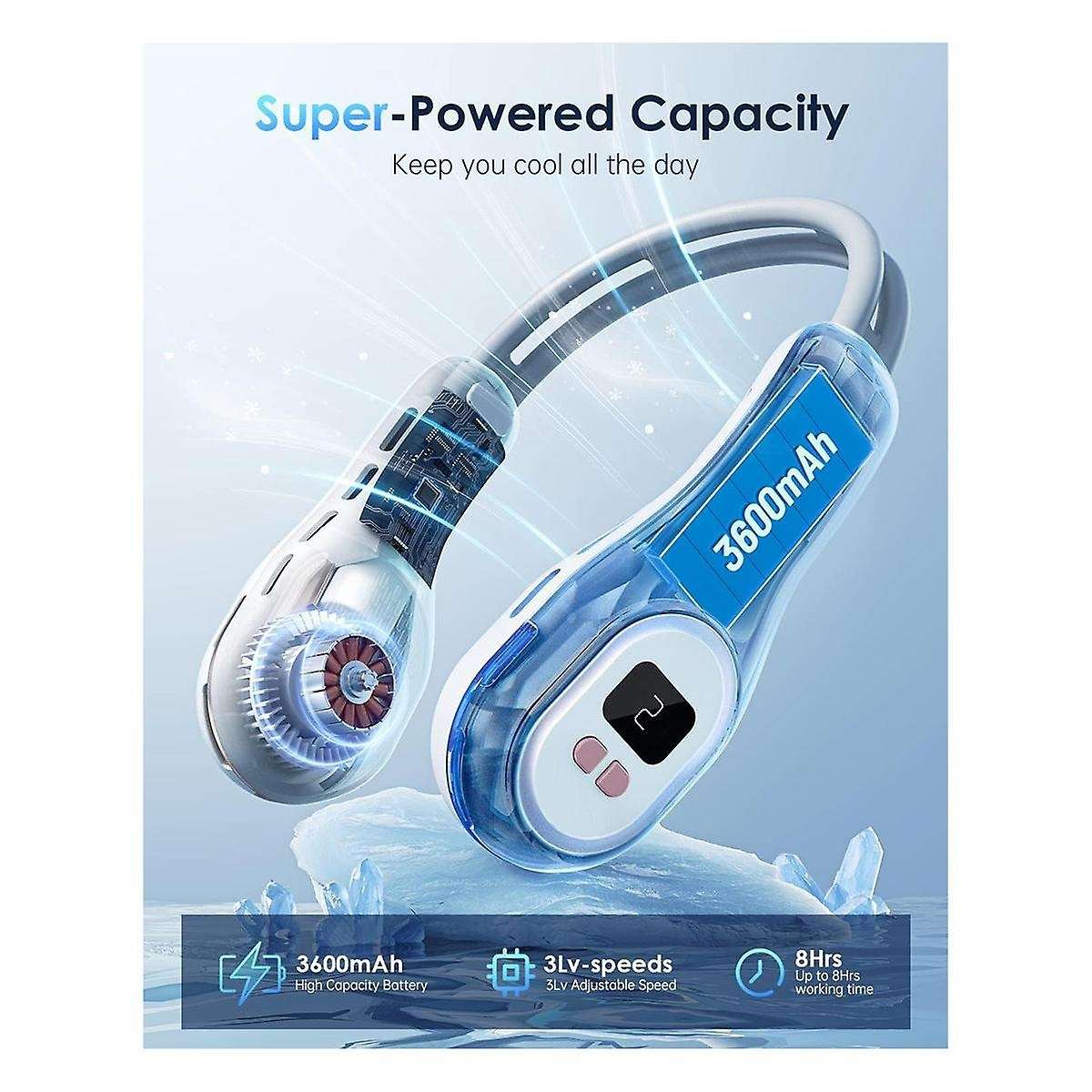 Bladeless Neck Fan Cooling Wearable Fan with Led Light Portable Personal Fan Air Conditioner Fan for