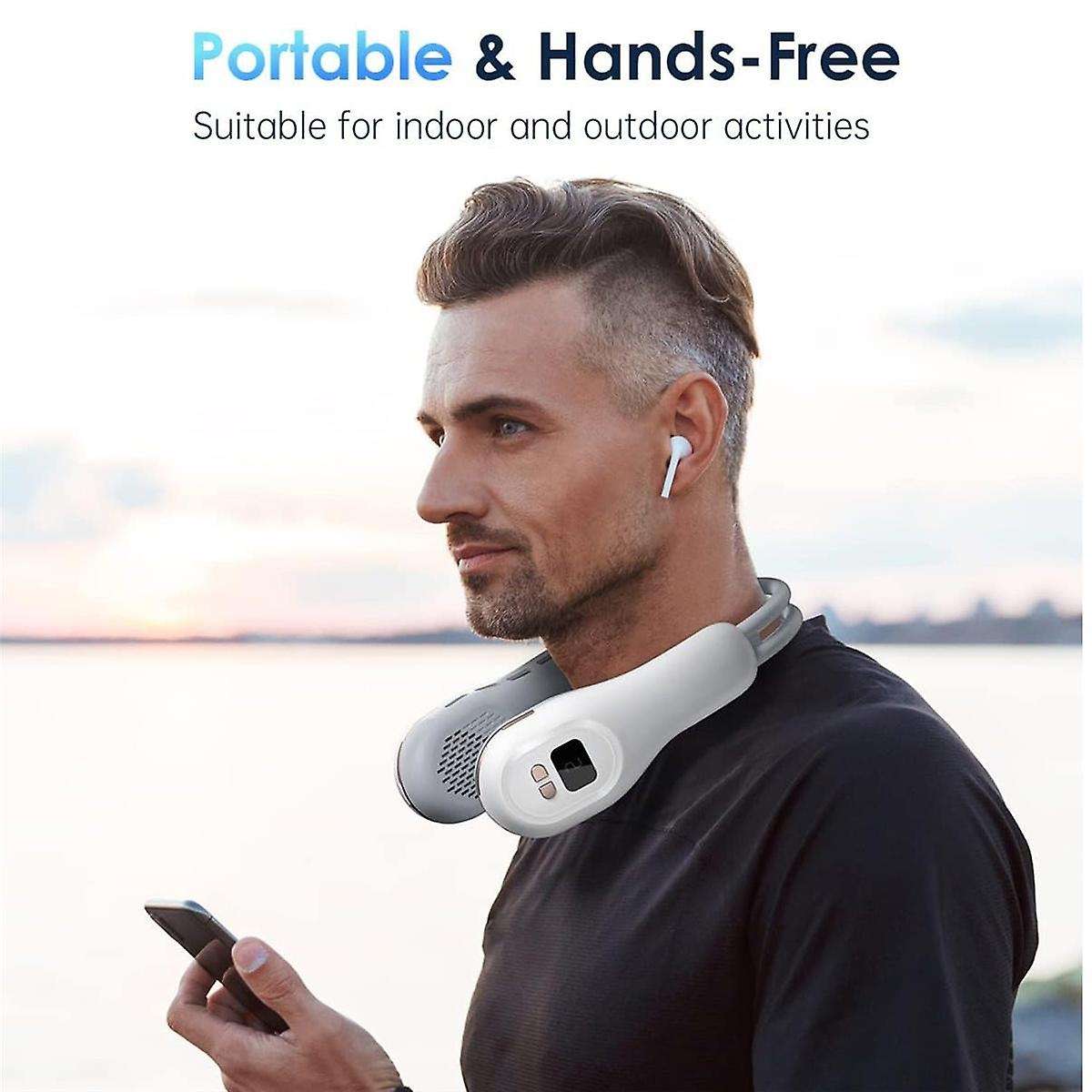 Bladeless Neck Fan Cooling Wearable Fan with Led Light Portable Personal Fan Air Conditioner Fan for