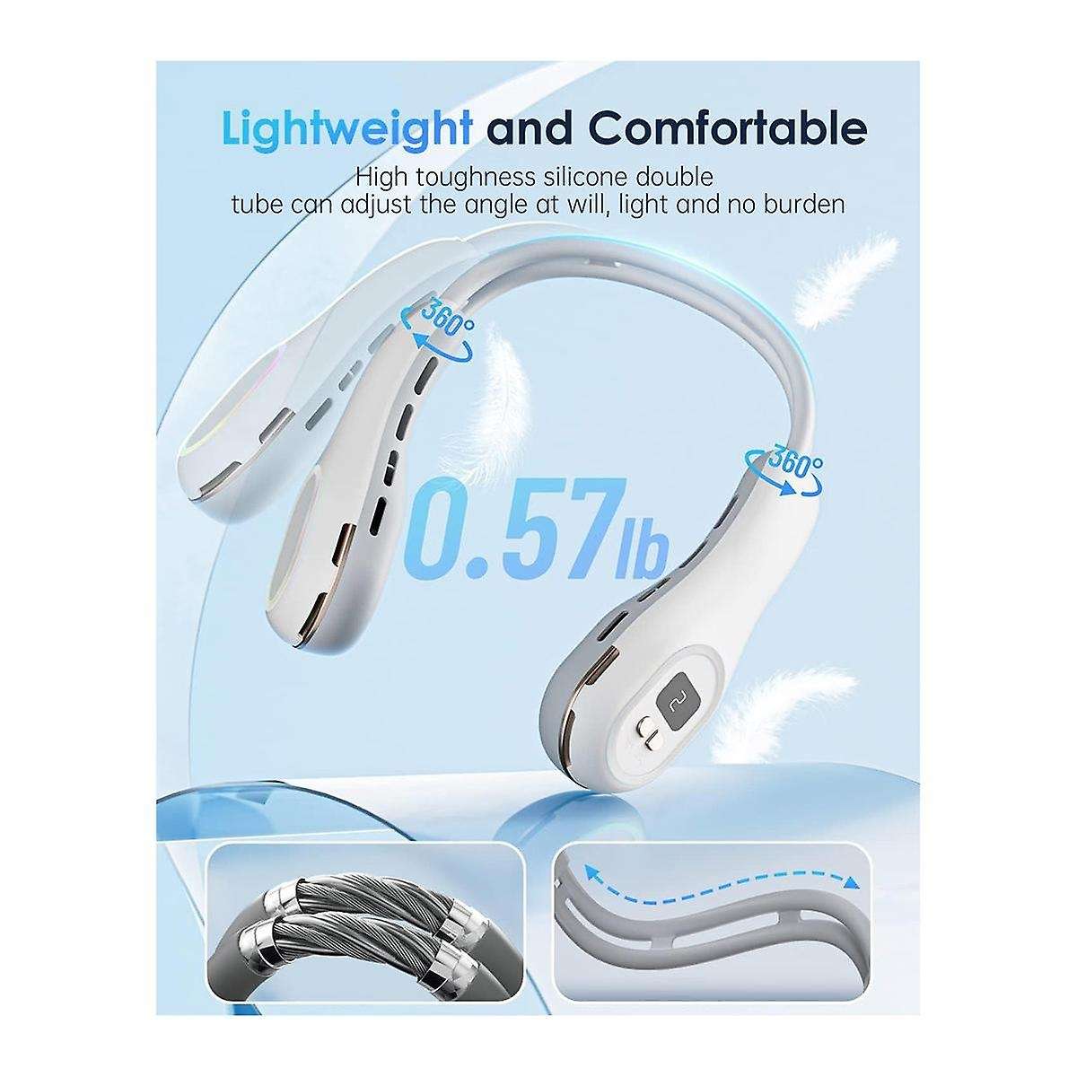 Bladeless Neck Fan Cooling Wearable Fan with Led Light Portable Personal Fan Air Conditioner Fan for