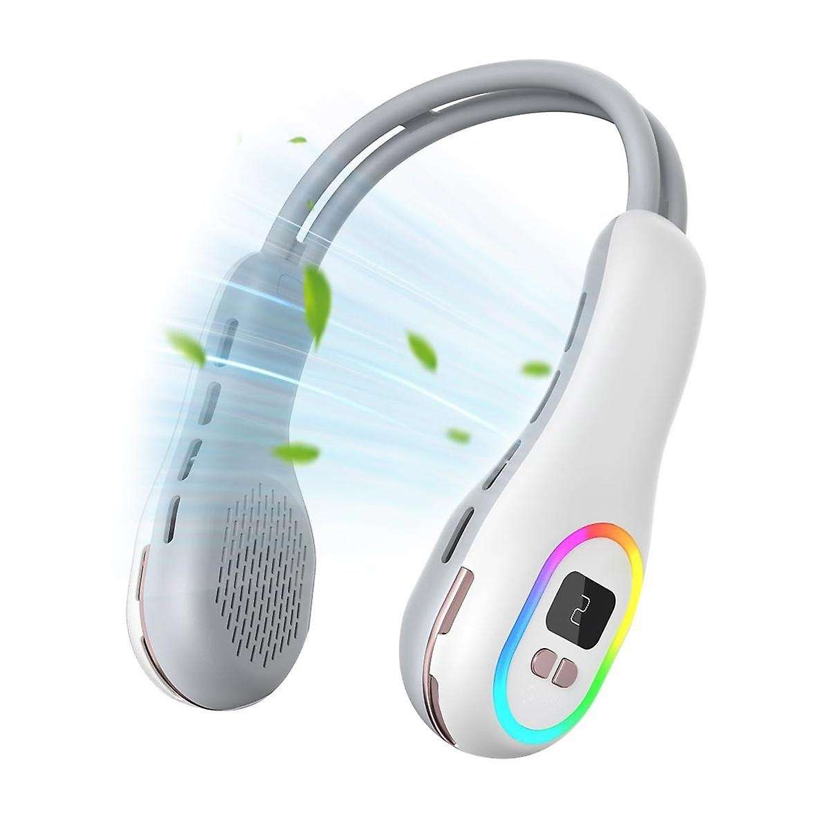 Bladeless Neck Fan Cooling Wearable Fan with Led Light Portable Personal Fan Air Conditioner Fan for