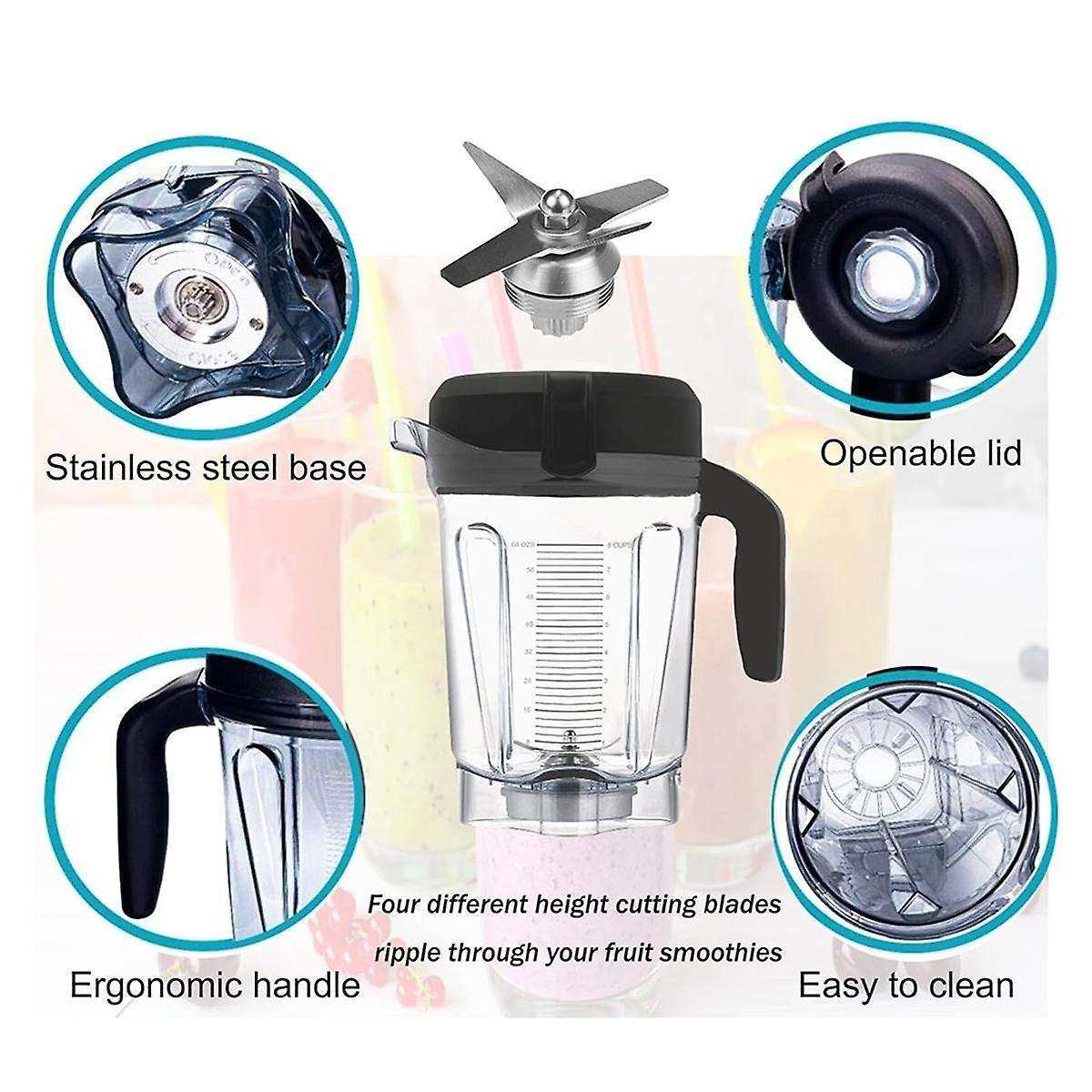 Blender Pitcher 64oz Low-Profile with Tamper,for 750 5200 5000 6300 7500 Vm0102 Vm0103 Classic/Comme