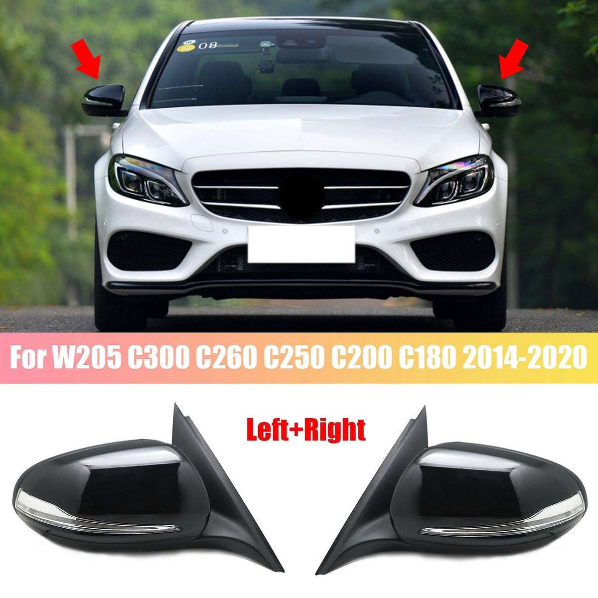 Blind Spot for W205 C300 C260 C250 C200 C180 2014-2020 Right Side Rear View Mirror Assembly Black