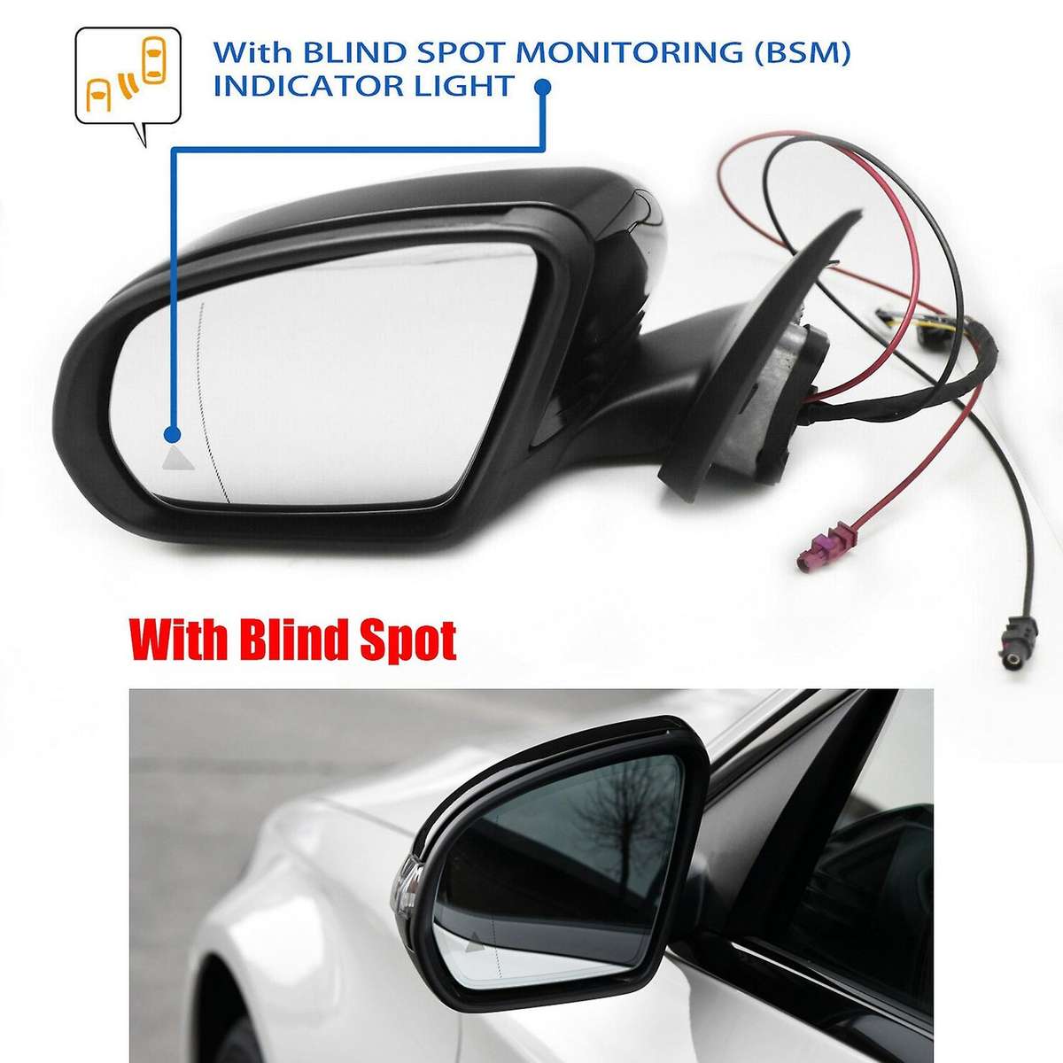 Blind Spot for W205 C300 C260 C250 C200 C180 2014-2020 Right Side Rear View Mirror Assembly Black