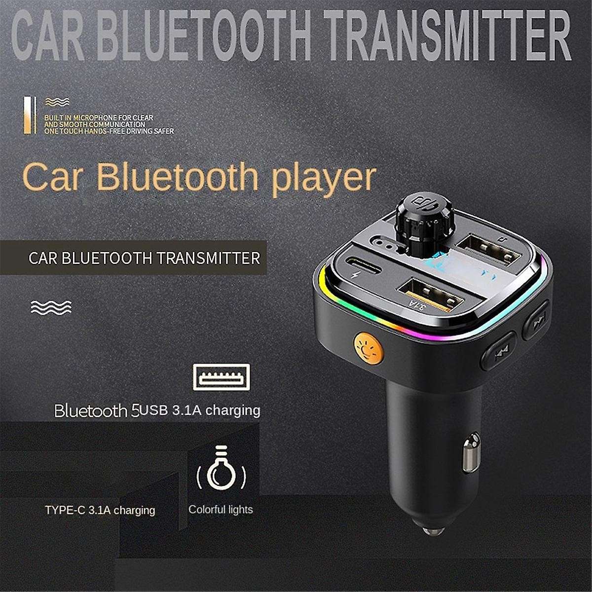 Bluetooth 5.0 FM Transmitter Car Radio Modulator MP3 Player with Colorful Atmosphere Breathing Light