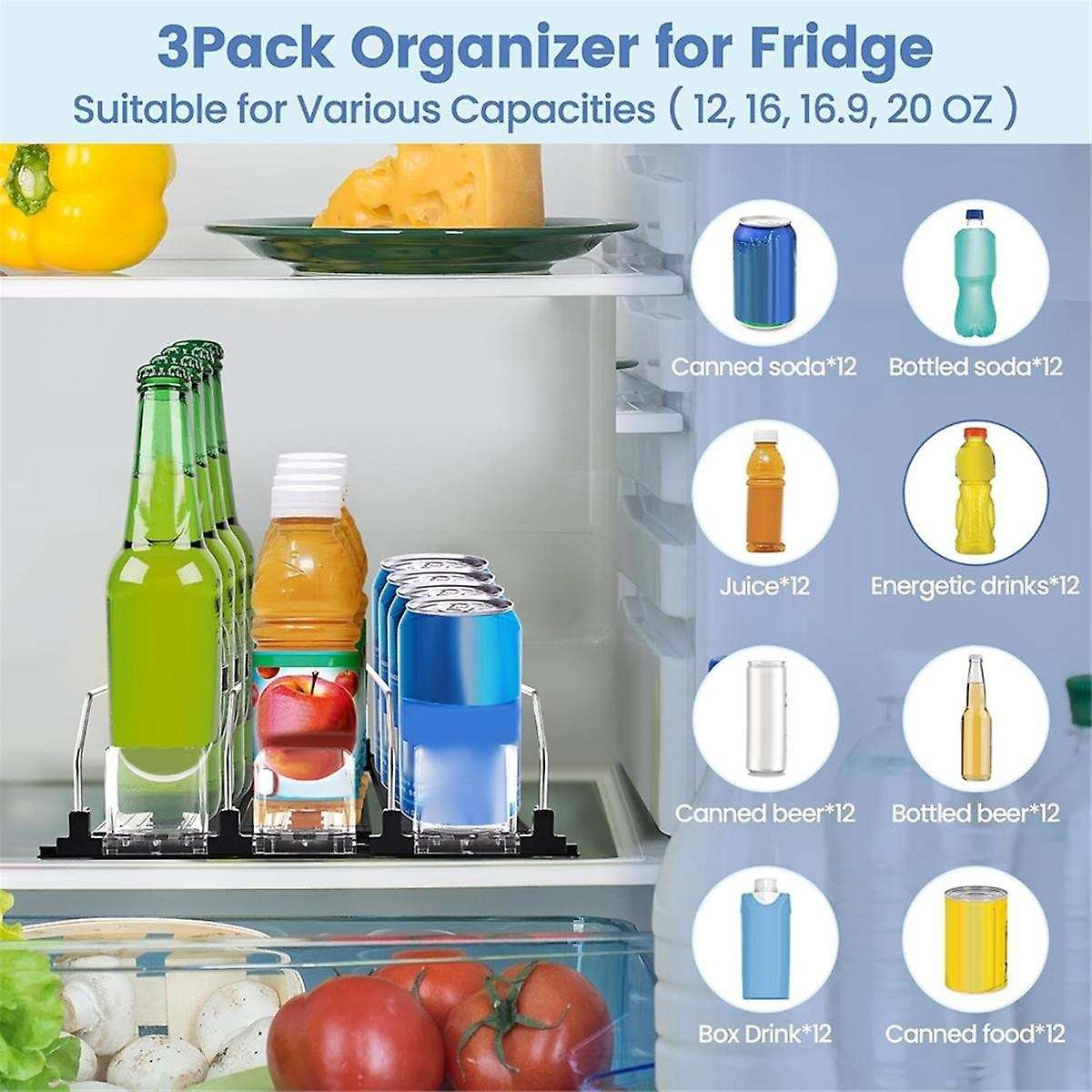 Can Organizer for Refrigerator,Automatic Pusher Glide Drink Organizer for Fridge,Holds Up to 12 Cans