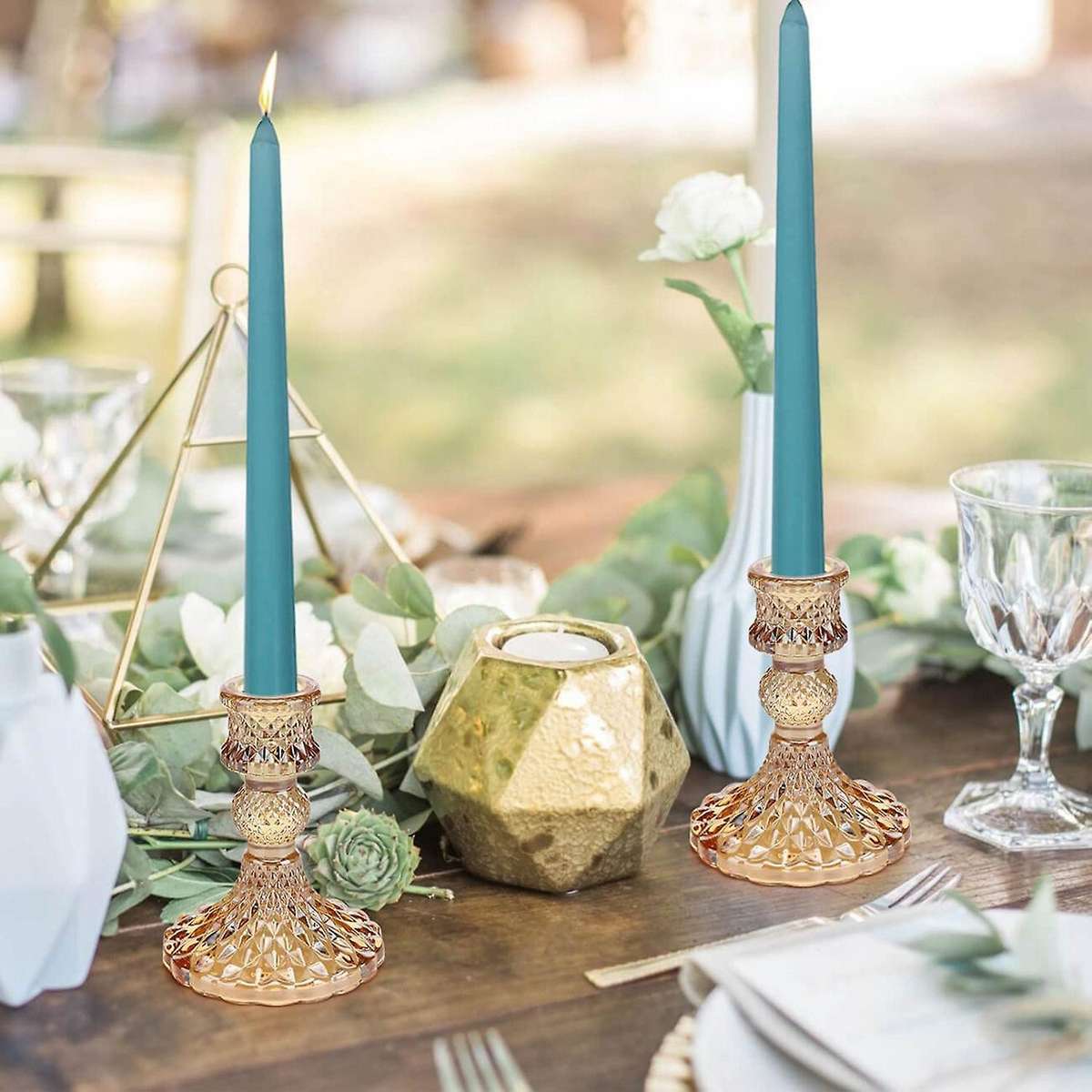 Candlestick Holders Set,4Inch H Taper Candle Holders Bulk, 12Pcs Glass Candle Holders for Wedding,Wi