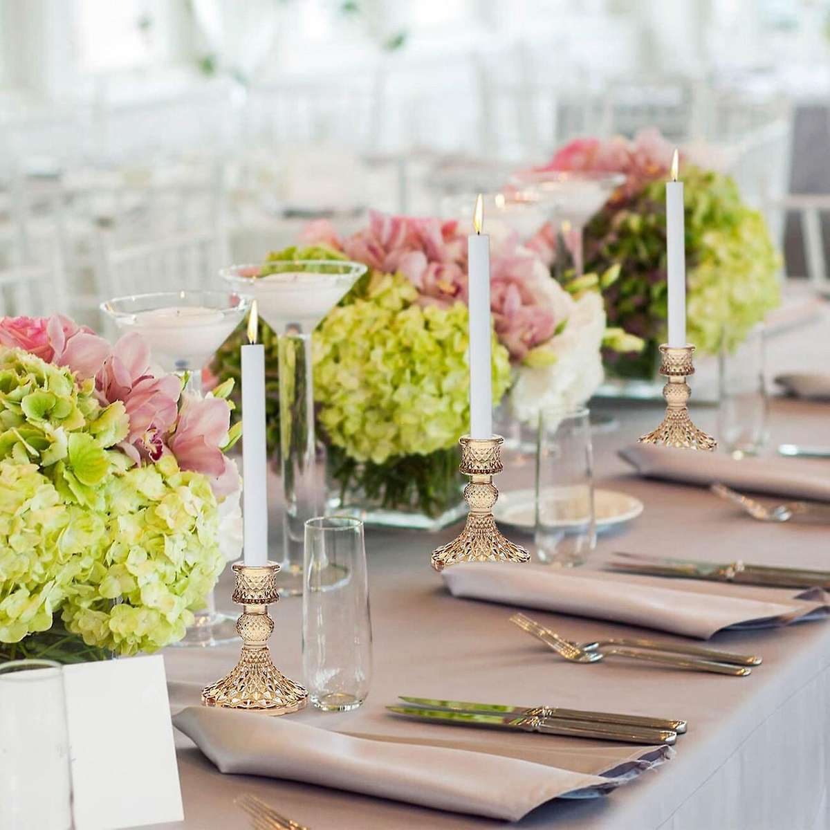 Candlestick Holders Set,4Inch H Taper Candle Holders Bulk, 12Pcs Glass Candle Holders for Wedding,Wi