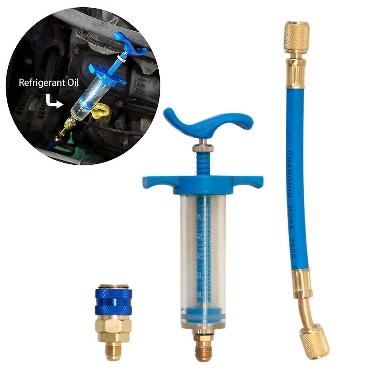 Car A/C Oil/Dye Injector 1Oz with R134a Low Side Quick Coupler Adapter 1/4 Air Conditioning Repair