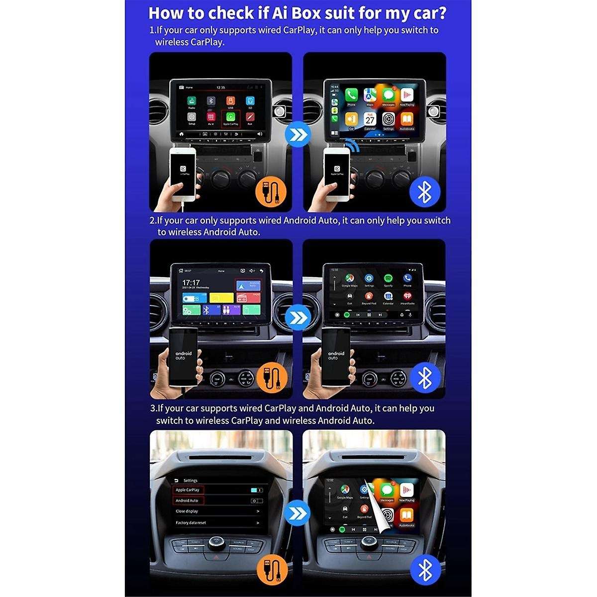 Car AI BOX 2-In-1 Wireless Android Auto Carplay Adapter Smart Car AI Box Car Wired CarPlay to Wirele