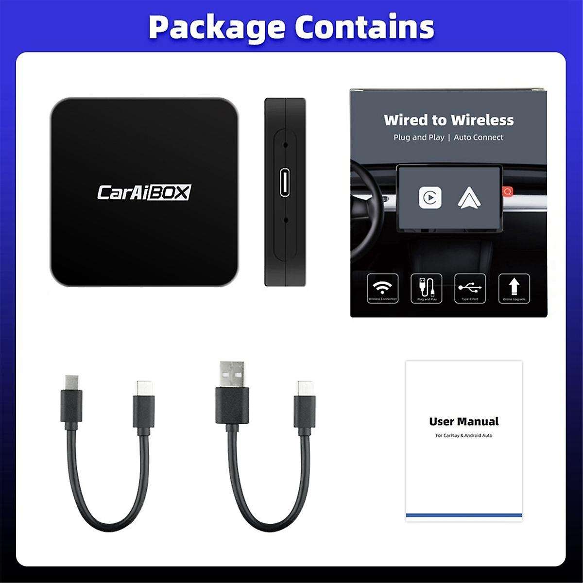 Car AI BOX 2-In-1 Wireless Android Auto Carplay Adapter Smart Car AI Box Car Wired CarPlay to Wirele