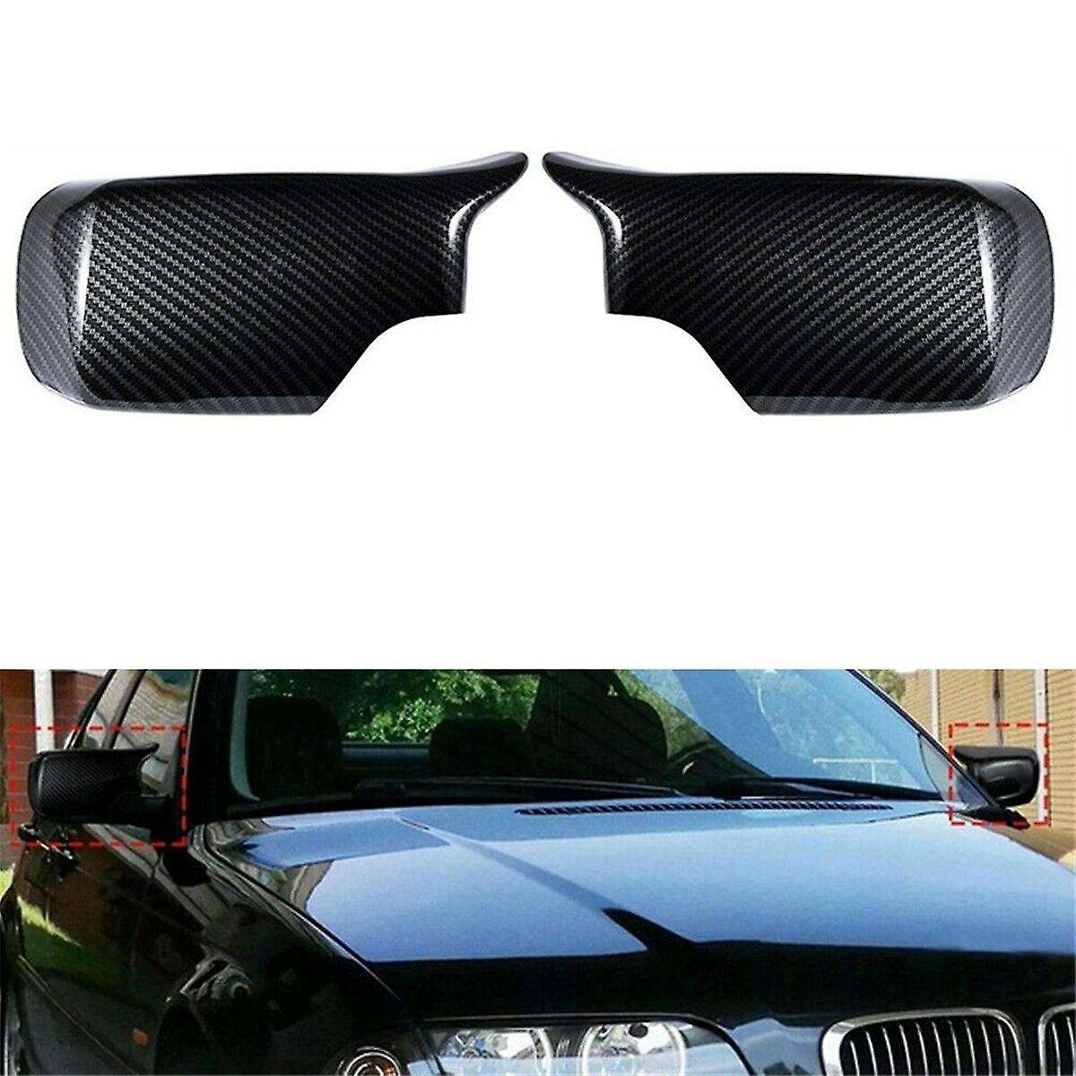 Car Carbon Fiber Pattern Ox Horn Rearview Side Mirror Cover for 3 Series E46 1998-2005 5 Series E39