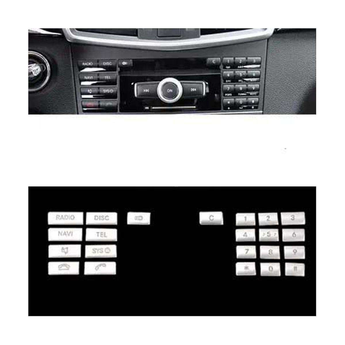 Car Center Console CD Multimedia Button Frame Cover Sticker for E Class W212 2010-2011(Black)