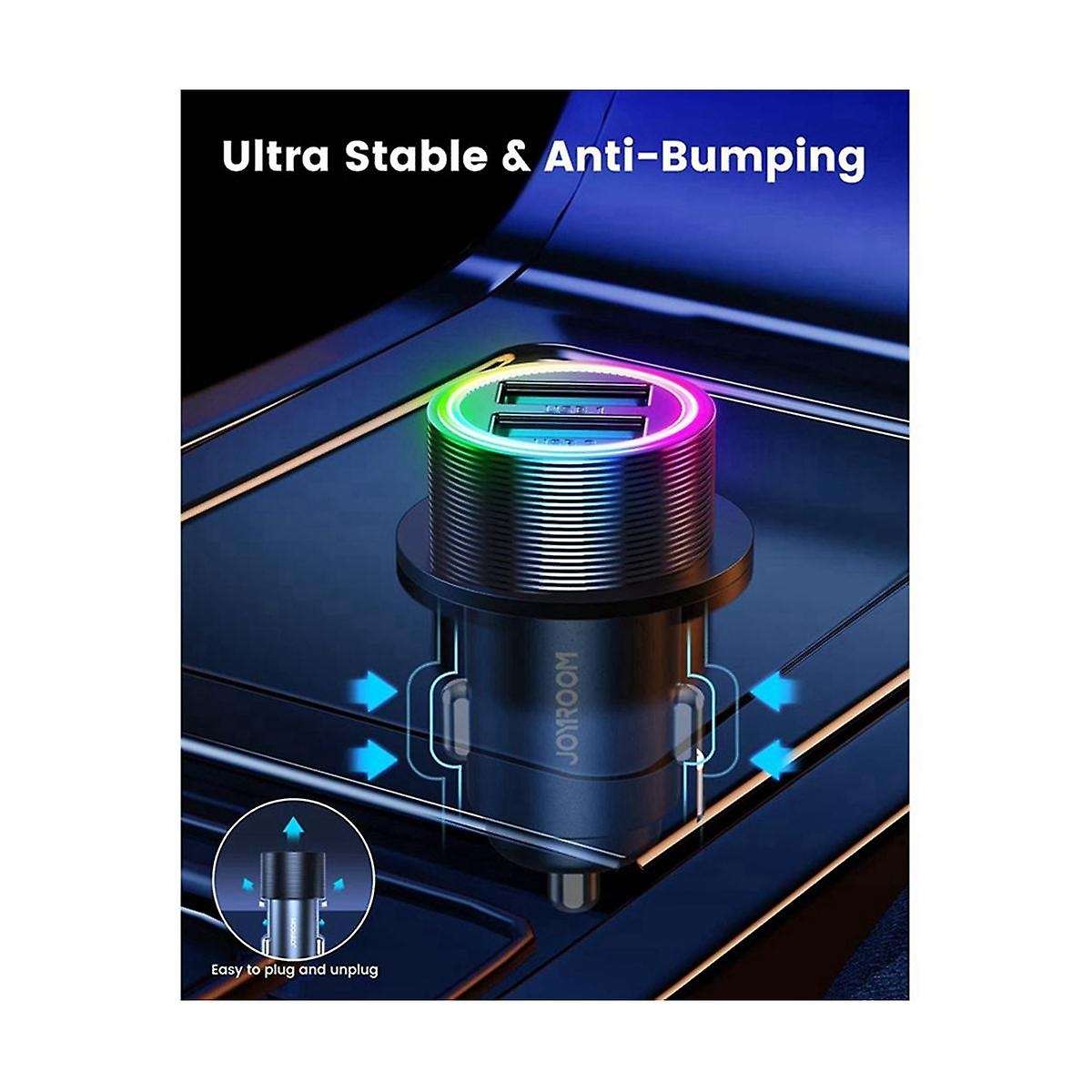 Car Charger 4.8a Dual Usb with Led Rgb Light for Iphone13/12/xr/xs//google Pixel/android// Pro