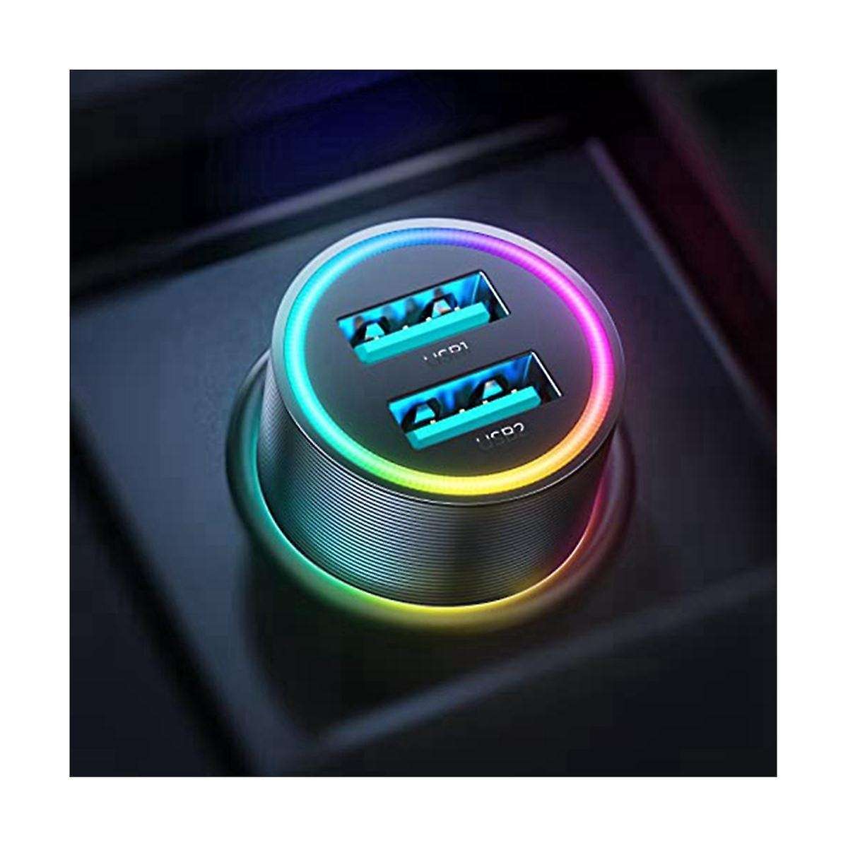 Car Charger 4.8a Dual Usb with Led Rgb Light for Iphone13/12/xr/xs//google Pixel/android// Pro