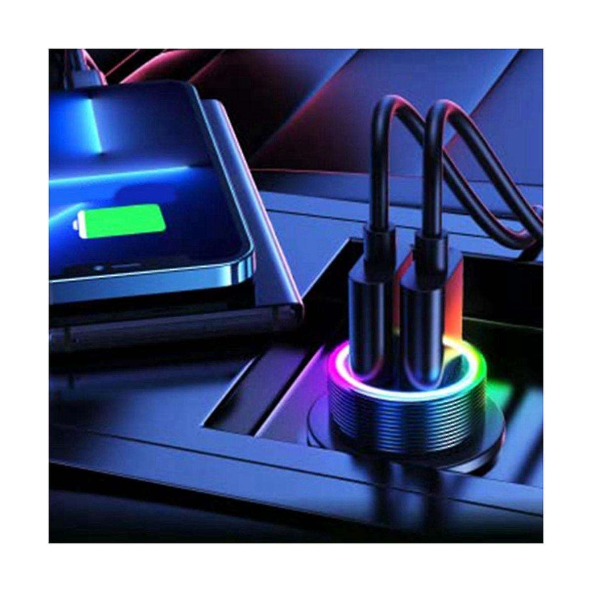 Car Charger 4.8a Dual Usb with Led Rgb Light for Iphone13/12/xr/xs//google Pixel/android// Pro