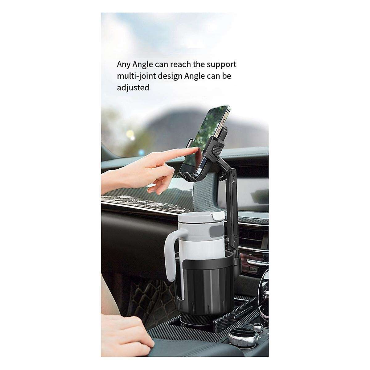 Car Cup Holder with Phone Mount, 2 In 1 Adjustable Cup Holder Expander with 360 Rotation Cellphone