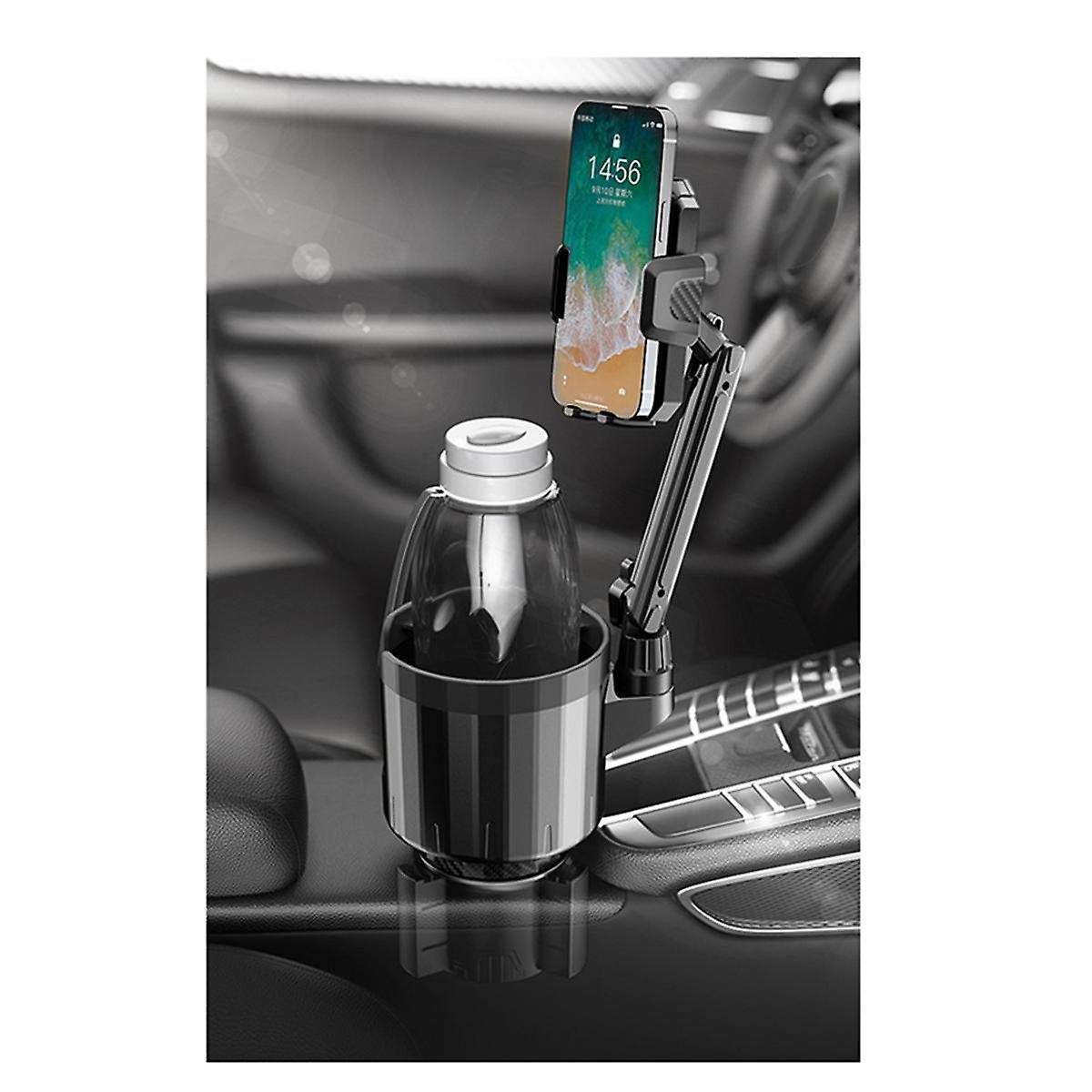 Car Cup Holder with Phone Mount, 2 In 1 Adjustable Cup Holder Expander with 360 Rotation Cellphone