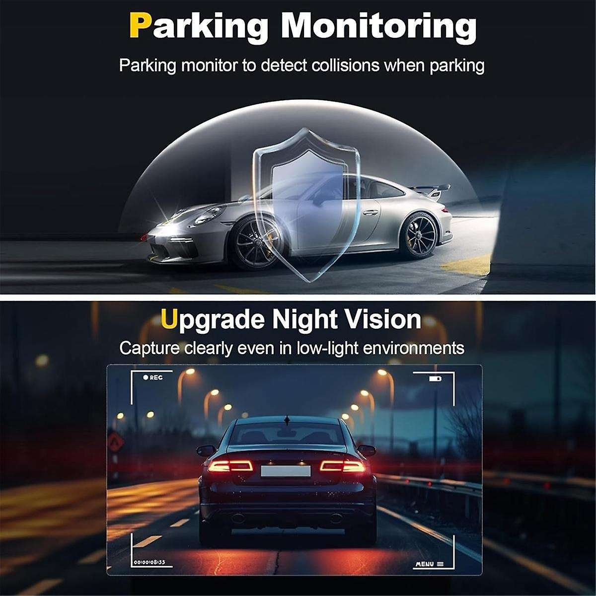 Car Dash Camera, 4K 1080p Dash Cam Front Rear WiFi Recorder Camera for Cars with App Control, G-Sen