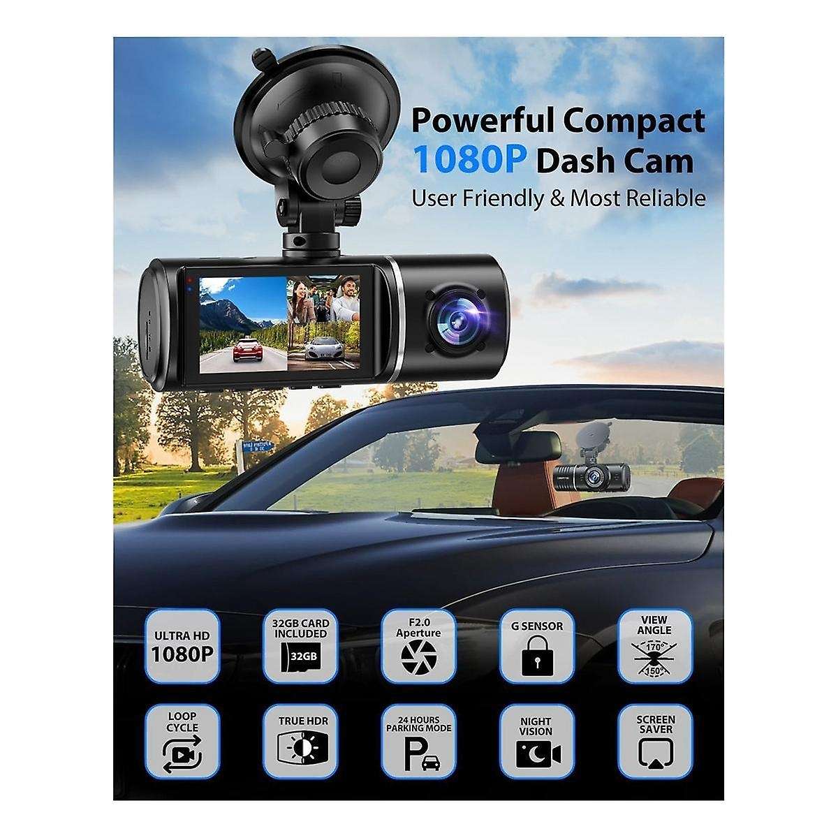 Car Dash Cam,3 Channel Dash Cam,1080p Dash Cam Front and Inside, Triple Dash Cam, G-sensor, 24hr Par