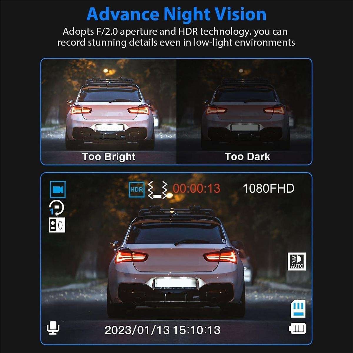 Car Dash Cam,3 Channel Dash Cam,1080p Dash Cam Front and Inside, Triple Dash Cam, G-sensor, 24hr Par