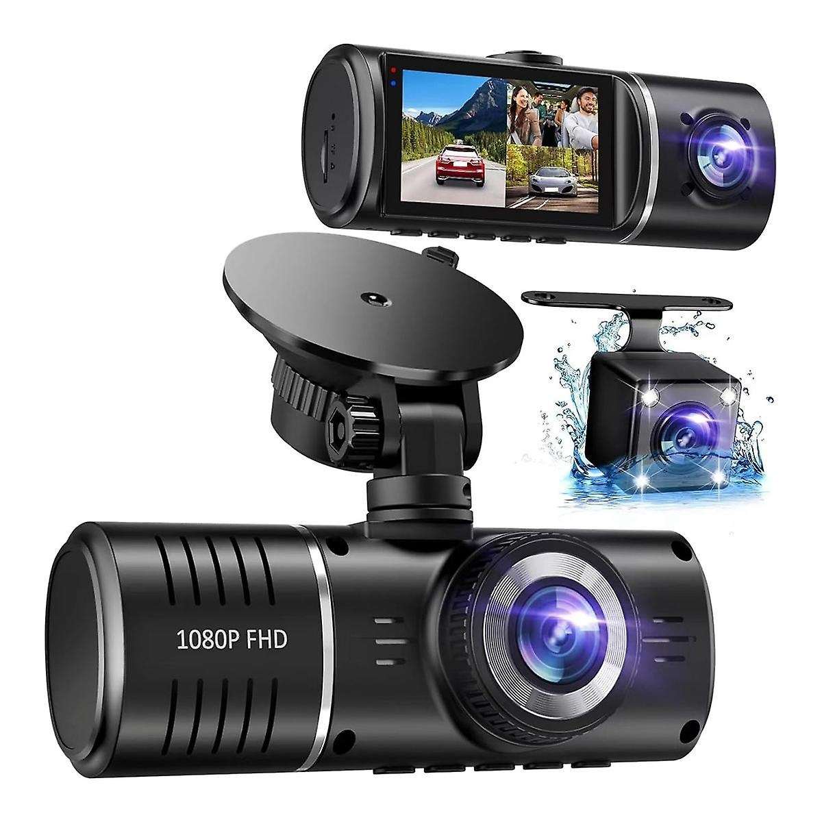 Car Dash Cam,3 Channel Dash Cam,1080p Dash Cam Front and Inside, Triple Dash Cam, G-sensor, 24hr Par