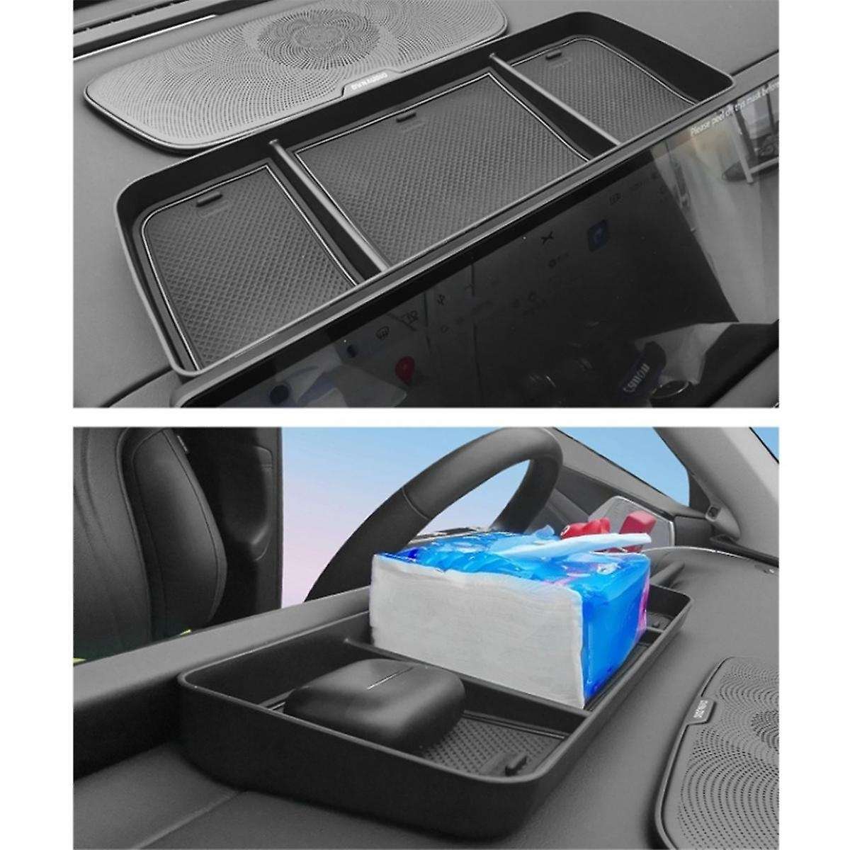 Car Dashboard Tray Center Console Hidden Storage Box Behind Screen Accessories Organizer Tidying for