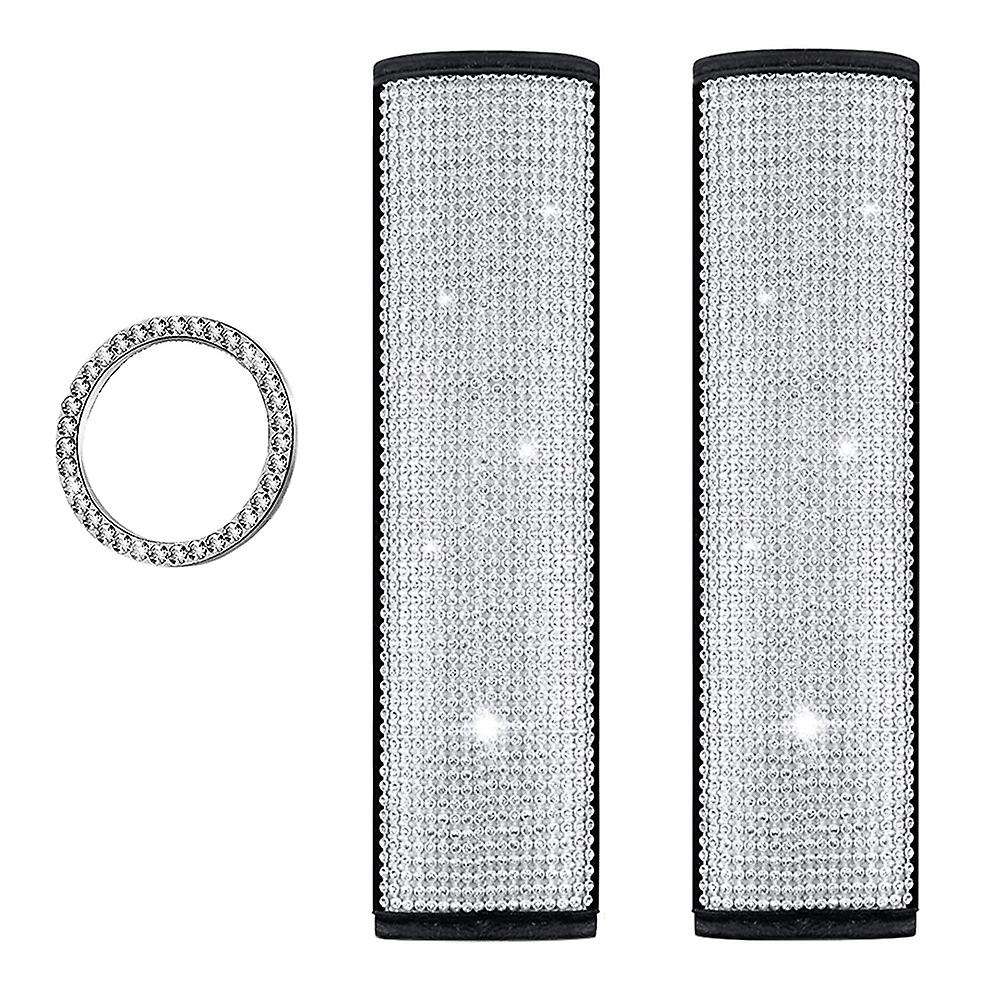 Car Diamond-Studded Seat Belts Shoulder Pads Car Crystal Rhinestone Start Button Ring Stickers Car I