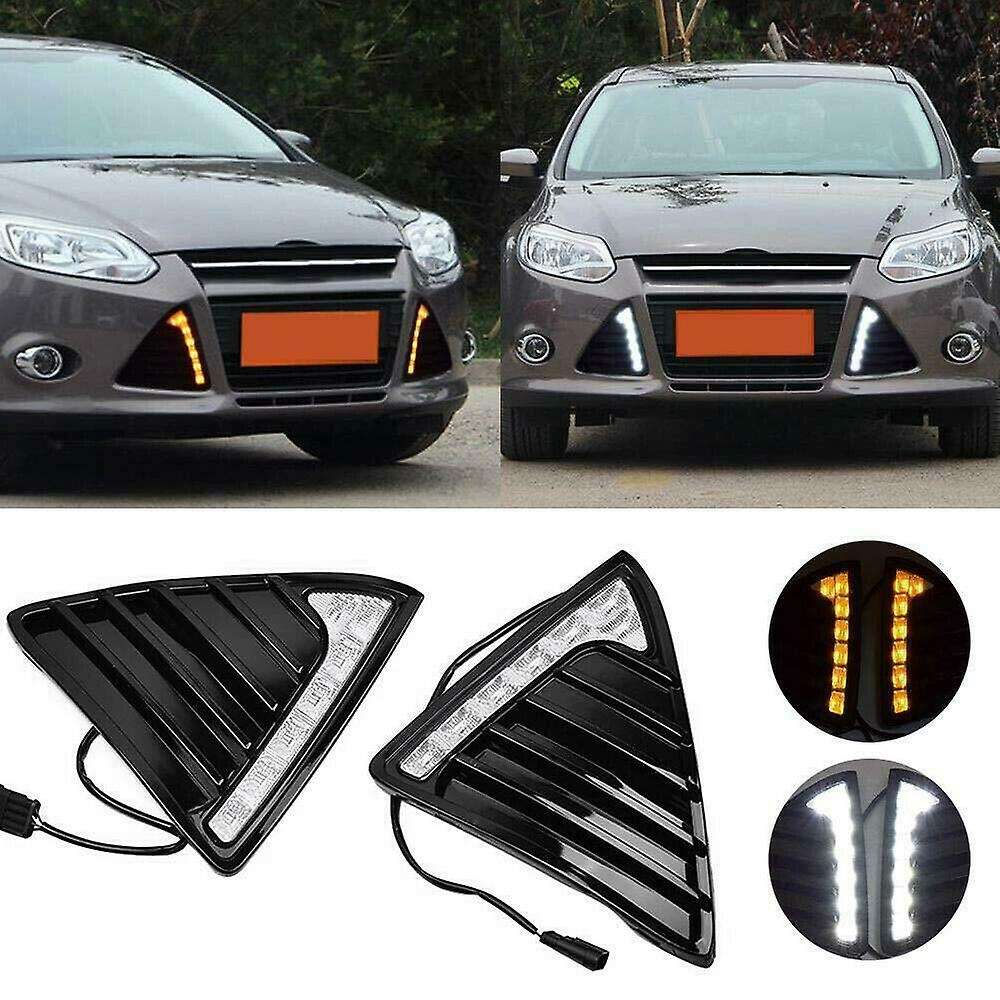 Car DRL Daytime Running Lights Fog Lamp for Focus 3 2012 2013 2014 White+Yellow
