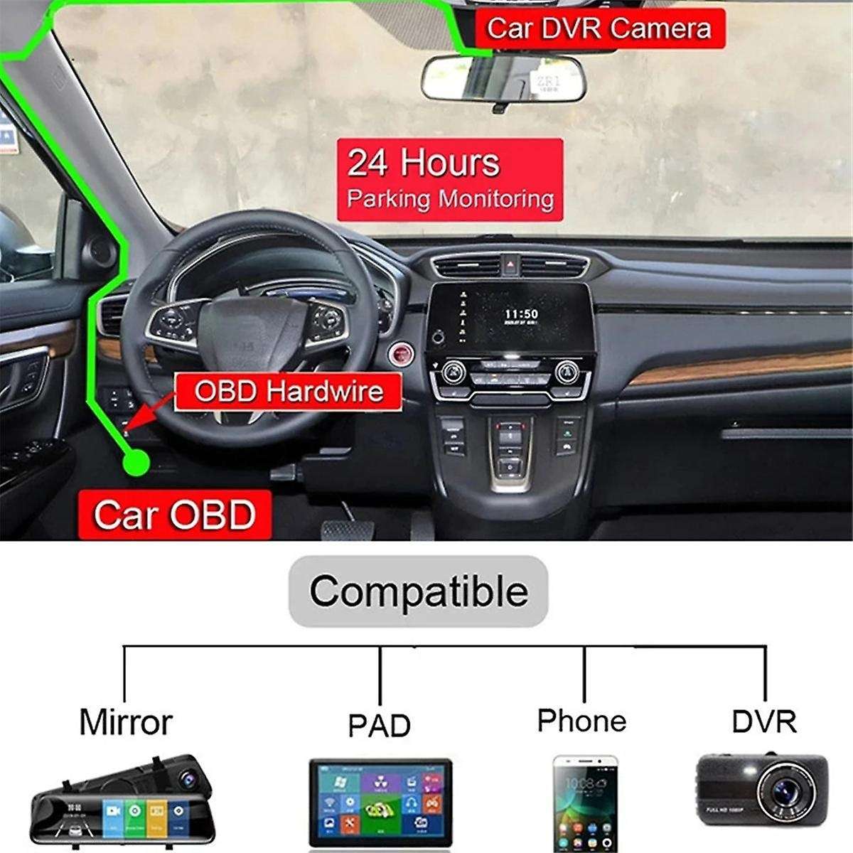 Car DVR Hardwire Kit for Low Vol Protection 5V 3A USB Port Car Charge Cable OBD Dashcam 24H Parking