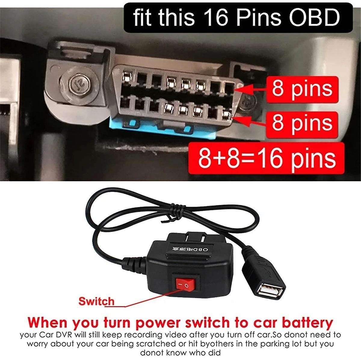 Car DVR Hardwire Kit for Low Vol Protection 5V 3A USB Port Car Charge Cable OBD Dashcam 24H Parking