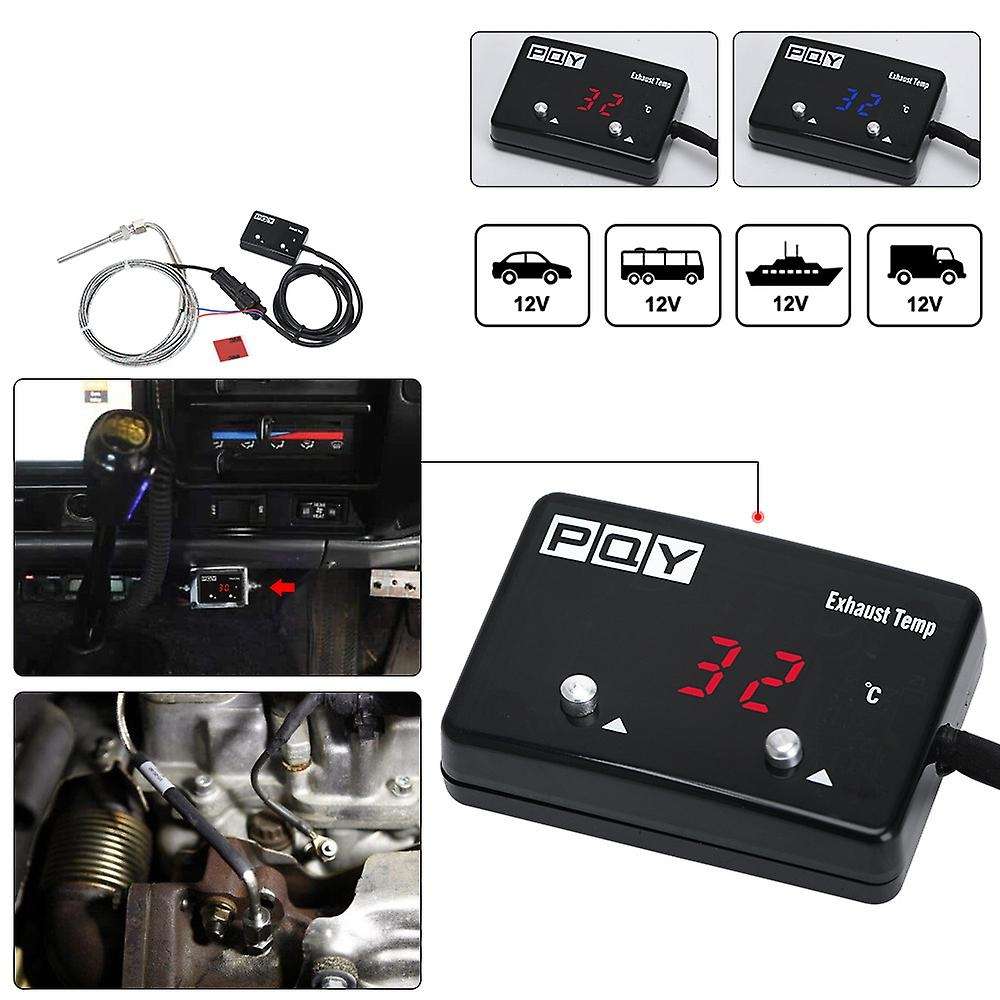 Car Exhaust Temp Gauge Exhaust Gas Meter Digital with Sensor EXT Temperature Meter Turbo for 4WD Pat