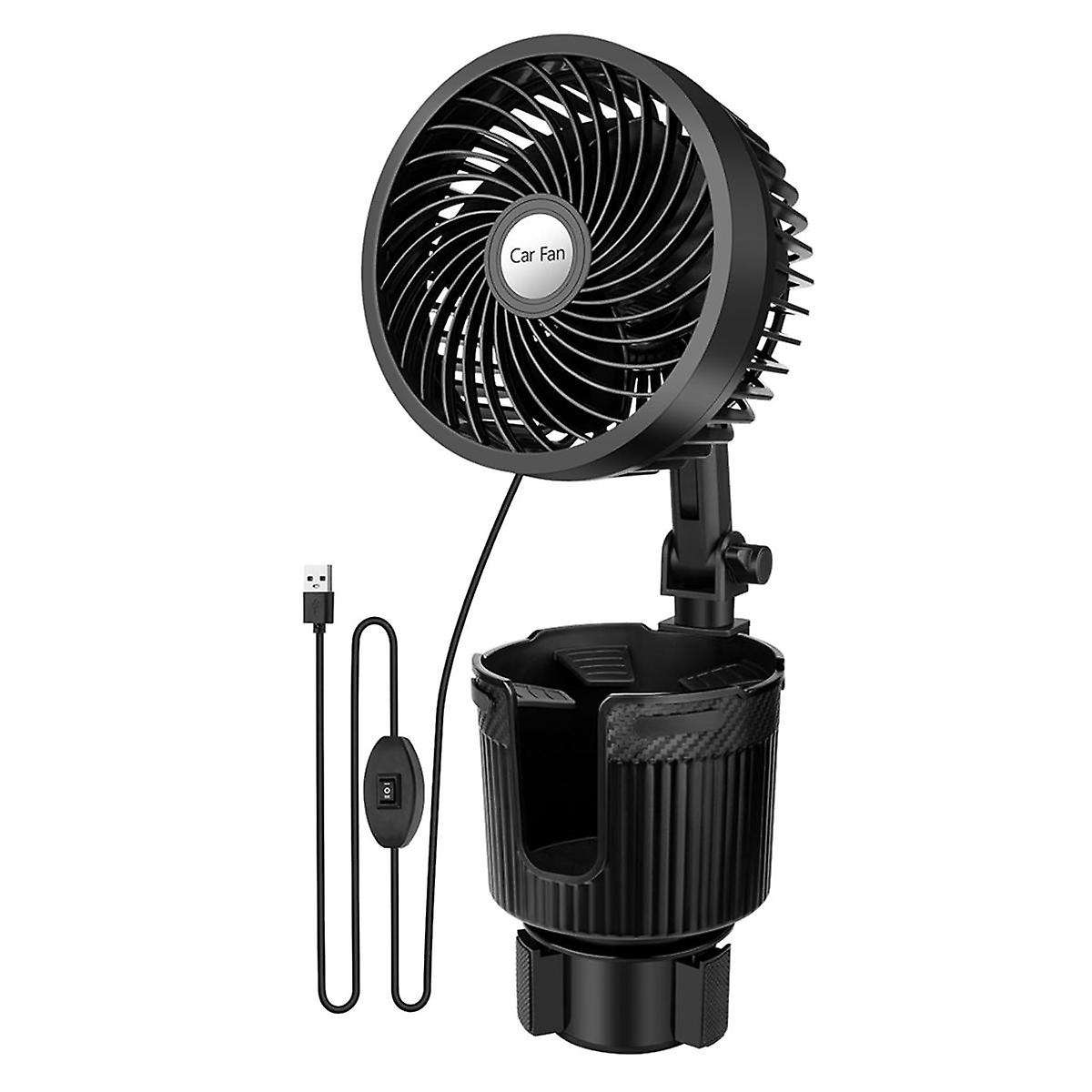 Car Fan, 2 in 1 USB Fan Car Cup Holder Expander with Adjustable Base, 6Inch Rotatable 2 Speed Portab