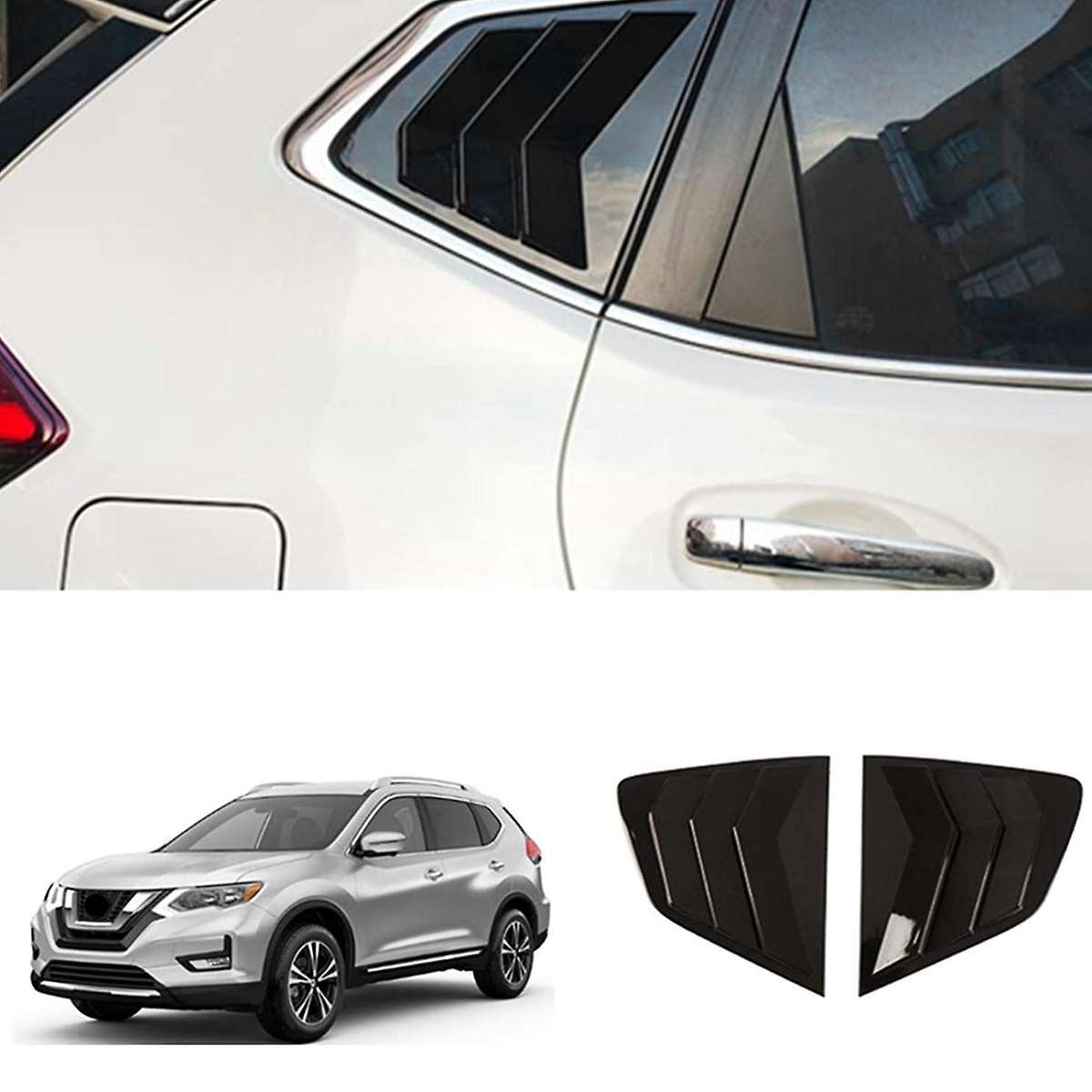 Car Gloss Black Rear Window Louver Shutter Cover Trim for Rogue T32 2014-2020 Window Side Vent Trim