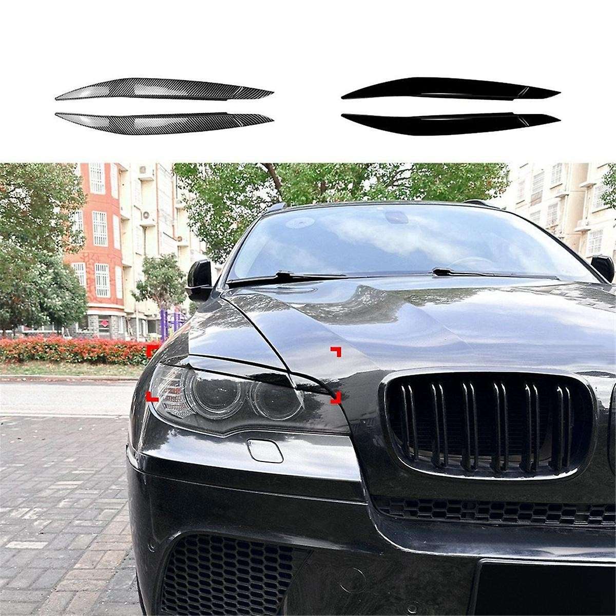 Car Headlight Lamp Eyebrows Cover Trim for X6 E71 2008-2014 Car Headlight Eyelids Lids Carbon Fiber