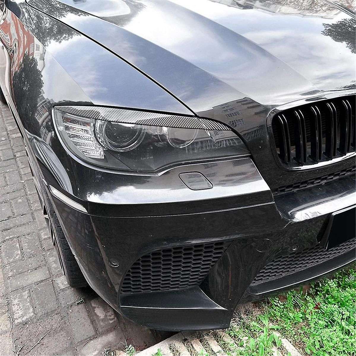 Car Headlight Lamp Eyebrows Cover Trim for X6 E71 2008-2014 Car Headlight Eyelids Lids Carbon Fiber