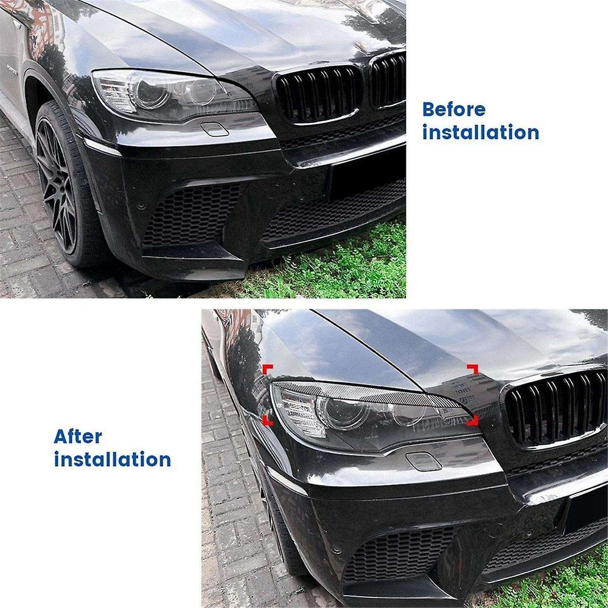 Car Headlight Lamp Eyebrows Cover Trim for X6 E71 2008-2014 Car Headlight Eyelids Lids Carbon Fiber