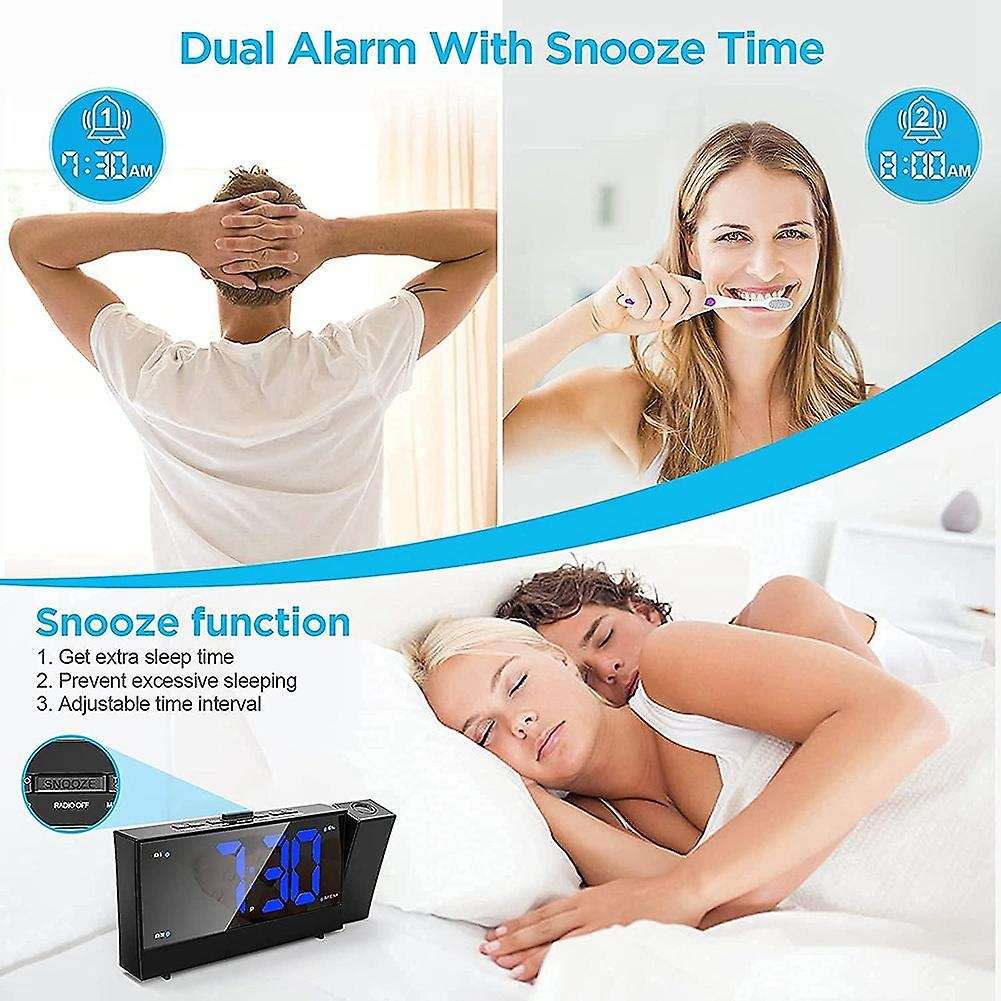 Radio Projection Alarm Clock , Digital Alarm Clock with Dimmer and USB Ports,LED Display Digital Clo