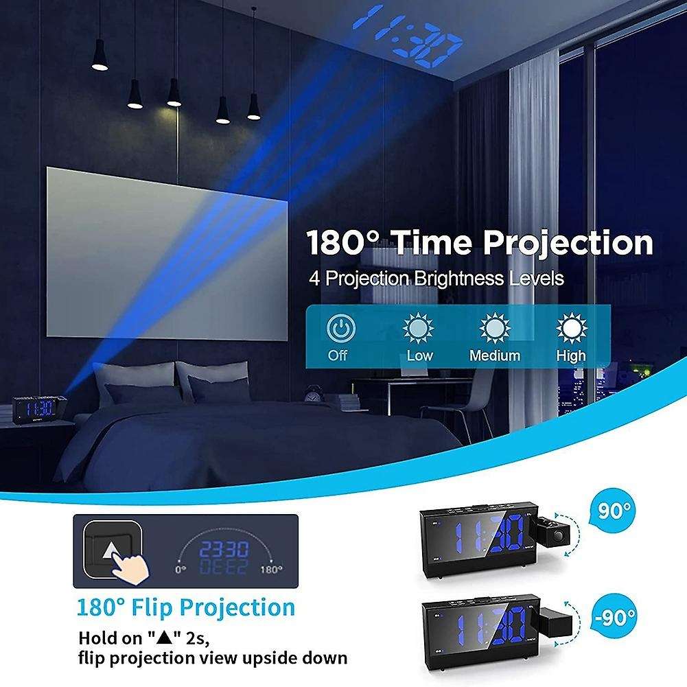 Radio Projection Alarm Clock , Digital Alarm Clock with Dimmer and USB Ports,LED Display Digital Clo