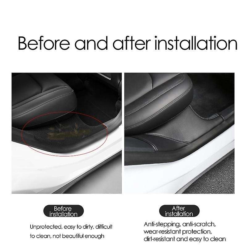 Rear Door Sill Protector, for Model Y PU Leather Anti Kick Pad Door Sill Scuff Pad, Beige Line