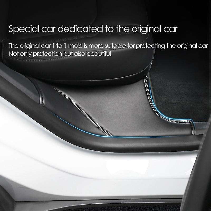 Rear Door Sill Protector, for Model Y PU Leather Anti Kick Pad Door Sill Scuff Pad, Beige Line