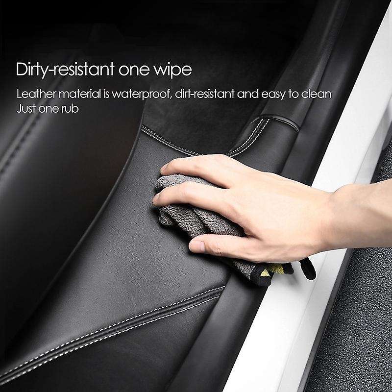Rear Door Sill Protector, for Model Y PU Leather Anti Kick Pad Door Sill Scuff Pad, Beige Line