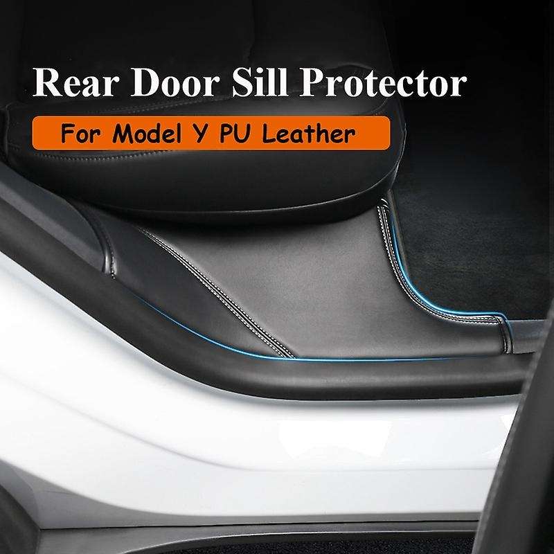 Rear Door Sill Protector, for Model Y PU Leather Anti Kick Pad Door Sill Scuff Pad, Beige Line