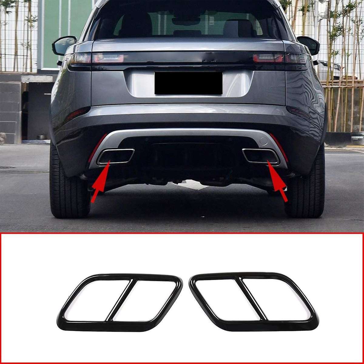 Rear Exhaust Muffler Tail Pipe Cover for Velar 2017-2020 Stainless Steel(Black)