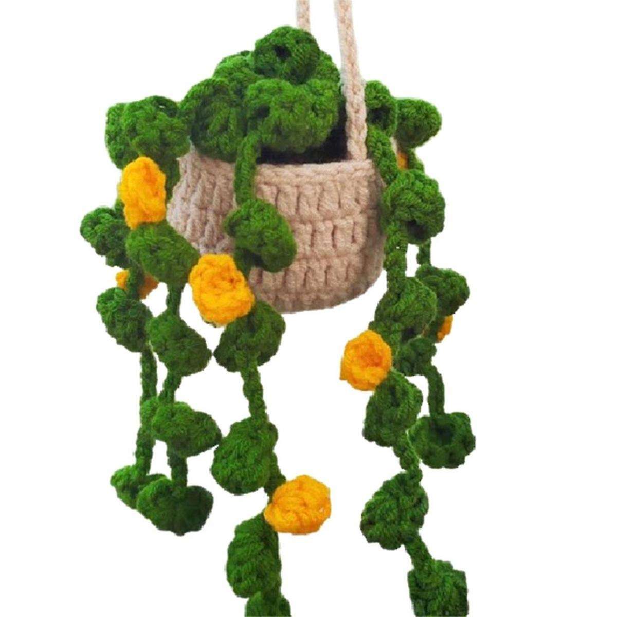 Rearview Mirror Pendant Cute Potted Plants Crochet Car Mirror Hand Knitted Plant Hanging Ornaments C