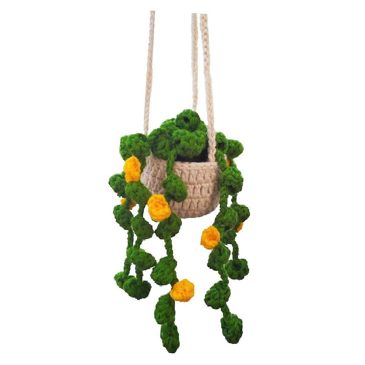 Rearview Mirror Pendant Cute Potted Plants Crochet Car Mirror Hand Knitted Plant Hanging Ornaments C