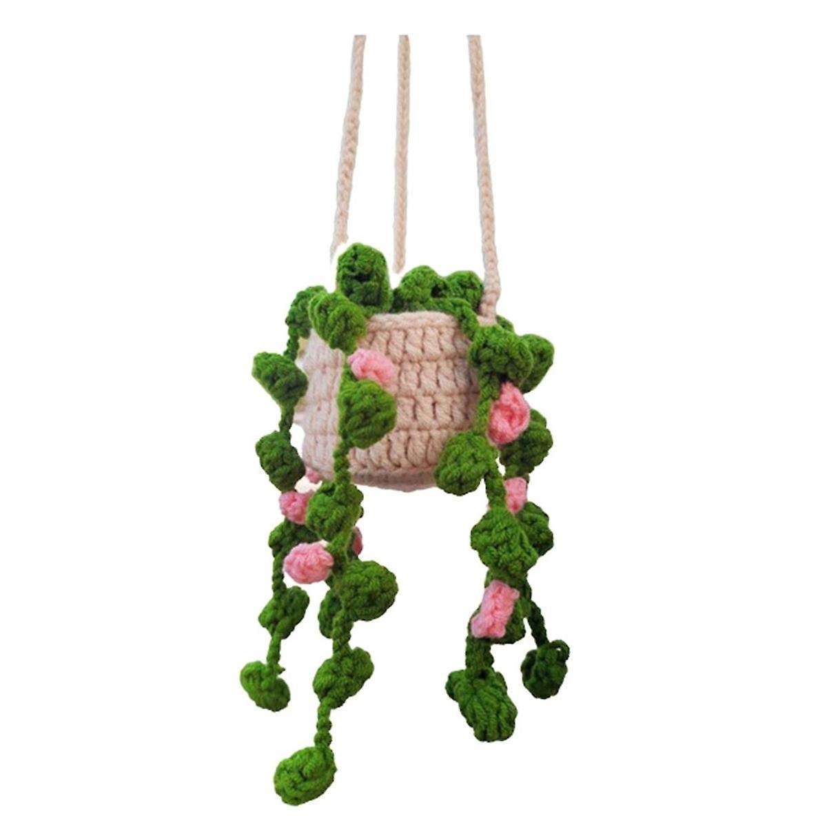 Rearview Mirror Pendant Cute Potted Plants Crochet Car Mirror Hand Knitted Plant Hanging Ornaments C