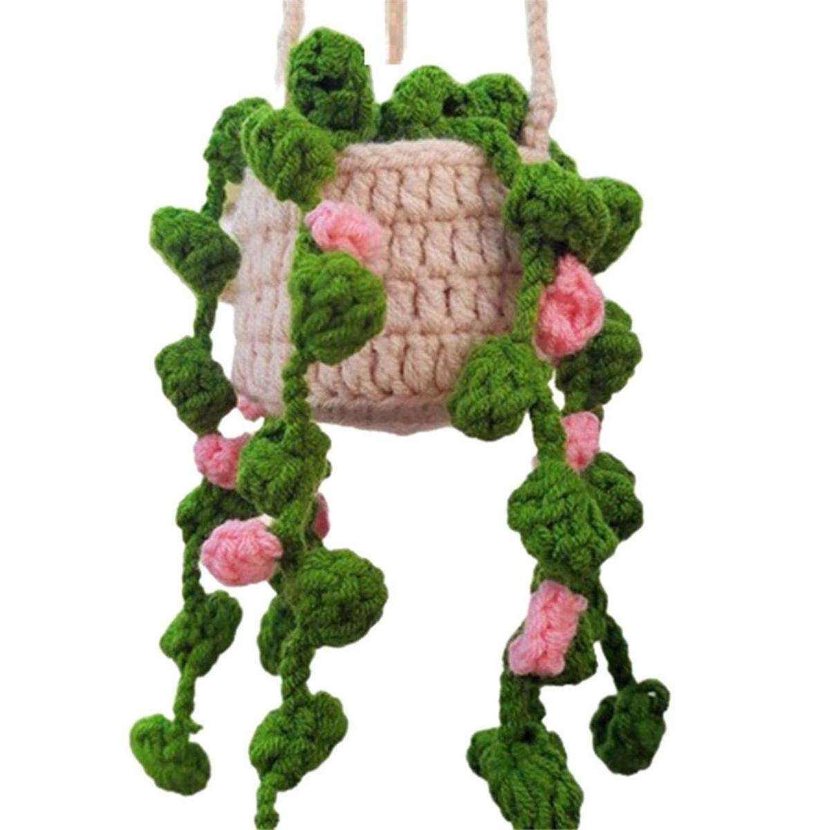 Rearview Mirror Pendant Cute Potted Plants Crochet Car Mirror Hand Knitted Plant Hanging Ornaments C