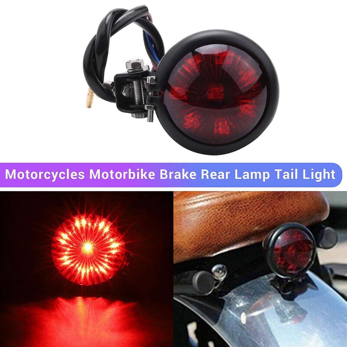 Red 12V Led Black Cafe Racer Tail Light Compatible Chopper Bobber